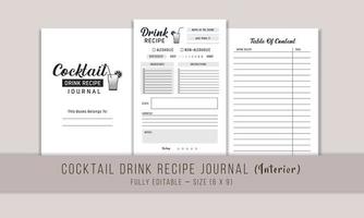 cocktail drinken recept logboek sjabloon vector