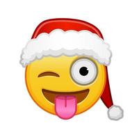 Kerstmis gezicht met tong hangende uit en knipogen oog groot grootte van geel emoji glimlach vector