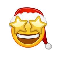 Kerstmis grijnzend gezicht met sterrenhemel ogen groot grootte van geel emoji glimlach vector