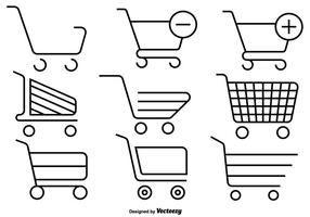 Set Van Supermarket Cart Line Icons vector