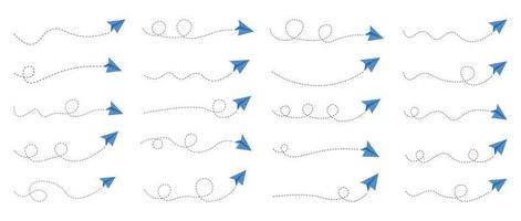 set van gestippelde lijn papieren vliegtuigroute vector