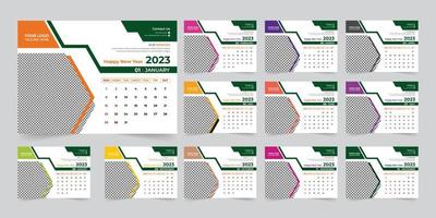 modern 2023 nieuw jaar bureau kalender ontwerp sjabloon vector, creatief hoge kwaliteit drukklare kalender ontwerp sjabloon vector