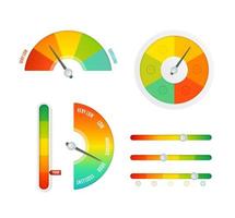 realistisch gedetailleerd 3d verschillend kleur beoordeling niveau indicator set. vector