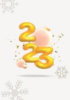 3d vector groet kaart sjabloon luxe minimaal vrolijk Kerstmis 2023 met snuisterij en vliegend sneeuwvlokken ontwerp
