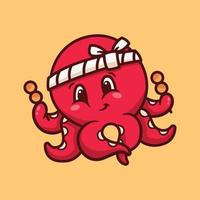 schattig Octopus met takoyaki illustratie in vlak ontwerp vector