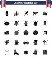 gelukkig onafhankelijkheid dag pak van 25 solide glyph tekens en symbolen voor festival voedsel basketbal Verenigde Staten van Amerika staten bewerkbare Verenigde Staten van Amerika dag vector ontwerp elementen