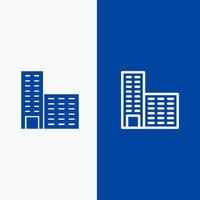 architectuur gebouw bouw lijn en glyph solide icoon blauw banier lijn en glyph solide icoon blauw banier vector