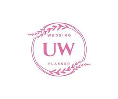 u W initialen brief bruiloft monogram logos verzameling, hand- getrokken modern minimalistisch en bloemen Sjablonen voor uitnodiging kaarten, opslaan de datum, elegant identiteit voor restaurant, boetiek, cafe in vector