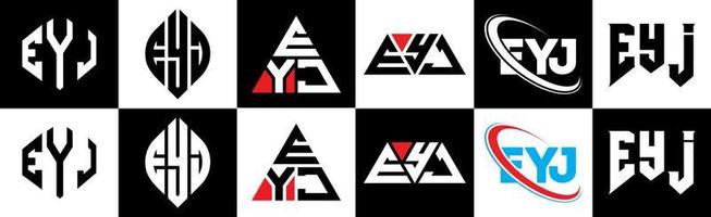 eyj brief logo ontwerp in zes stijl. eyj veelhoek, cirkel, driehoek, zeshoek, vlak en gemakkelijk stijl met zwart en wit kleur variatie brief logo reeks in een tekengebied. eyj minimalistische en klassiek logo vector