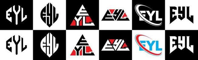 eyl brief logo ontwerp in zes stijl. eyl veelhoek, cirkel, driehoek, zeshoek, vlak en gemakkelijk stijl met zwart en wit kleur variatie brief logo reeks in een tekengebied. eyl minimalistische en klassiek logo vector