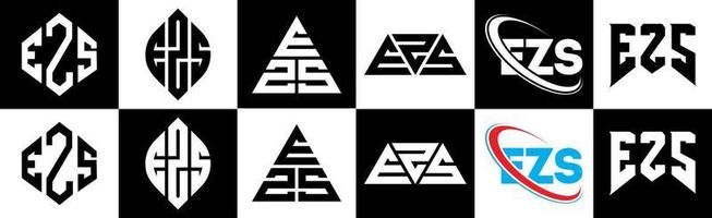 ezs brief logo ontwerp in zes stijl. ezs veelhoek, cirkel, driehoek, zeshoek, vlak en gemakkelijk stijl met zwart en wit kleur variatie brief logo reeks in een tekengebied. ezs minimalistische en klassiek logo vector