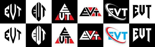 evt brief logo ontwerp in zes stijl. evt veelhoek, cirkel, driehoek, zeshoek, vlak en gemakkelijk stijl met zwart en wit kleur variatie brief logo reeks in een tekengebied. evt minimalistische en klassiek logo vector