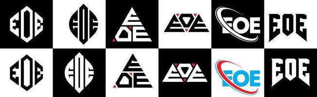 eoe brief logo ontwerp in zes stijl. eoe veelhoek, cirkel, driehoek, zeshoek, vlak en gemakkelijk stijl met zwart en wit kleur variatie brief logo reeks in een tekengebied. eoe minimalistische en klassiek logo vector