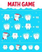 Gezondheid tand karakters, wiskunde spel werkblad bladzijde vector