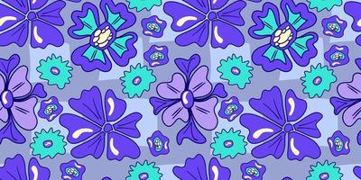 naadloos bloem trippy psychedelisch patroon. Purper psychedelisch naadloos patroon. magie bloemen madeliefje afdrukken. trippy ontwerp hippie bloemen vlak illustratie. retro y2k afdrukken vector