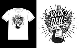 rots en rollen leven muziek- hand- getrokken belettering met gitaar, Vleugels en lintje. rots festival poster t-shirt ontwerp sjabloon, auto venster sticker, peul, omslag, geïsoleerd wit achtergrond vector illustratie