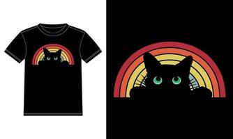 kat shirt, wijnoogst zonsondergang schattig kat tiener meisjes, en Dames kat minnaar t-shirt ontwerp sjabloon, auto venster sticker, peul, omslag, geïsoleerd zwart achtergrond vector