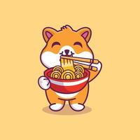 schattig hamster staand aan het eten ramen noedels met eetstokjes tekenfilm icoon illustratie vector