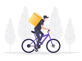 online levering. voedsel levering. levering huis en kantoor. fiets koerier. vector illustratie