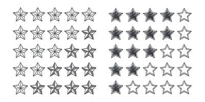 kwaliteit beoordeling tekens. sterren pictogrammen concept. getrokken pictogrammen van sterren. vector illustratie