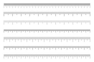 schaal van heerser set. horizontaal meten tabel met centimeter en millimeters opmaak. afstand, hoogte of lengte meting wiskunde of naaien gereedschap vector