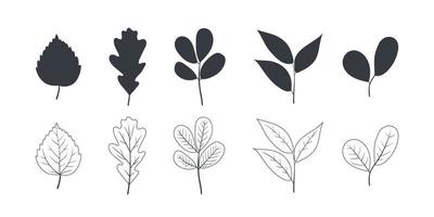 bladeren icoon. bladeren silhouet. boom bladeren van verschillend types in herfst en zomer. vector illustratie