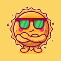 schattig zon karakter mascotte met koel uitdrukking geïsoleerd tekenfilm in vlak stijl ontwerp vector