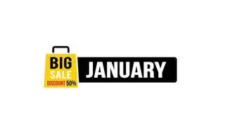 50 procent januari korting bieden, opruiming, Promotie banier lay-out met sticker stijl. vector