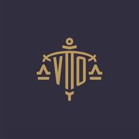 monogram vo logo voor wettelijk firma met meetkundig schaal en zwaard stijl vector