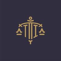 monogram ti logo voor wettelijk firma met meetkundig schaal en zwaard stijl vector