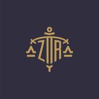 monogram zr logo voor wettelijk firma met meetkundig schaal en zwaard stijl vector