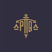 monogram pq logo voor wettelijk firma met meetkundig schaal en zwaard stijl vector