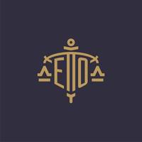 monogram eo logo voor wettelijk firma met meetkundig schaal en zwaard stijl vector