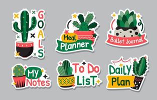 cactus journaling sticker reeks vector