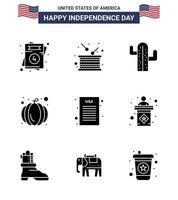 gelukkig onafhankelijkheid dag 9 solide glyphs icoon pak voor web en afdrukken verklaring van onafhankelijkheid Verenigde Staten van Amerika festival onafhankelijkheid pompoen Amerikaans bewerkbare Verenigde Staten van Amerika dag vector ontwerp elementen