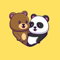 schattig paar panda en schattig beer tekenfilm vector pictogrammen illustratie. vlak tekenfilm concept. geschikt voor ieder creatief project.