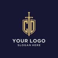 co logo eerste monogram met schild en zwaard ontwerp vector