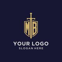 mb logo eerste monogram met schild en zwaard ontwerp vector