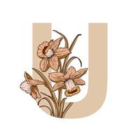 wijnoogst bloem blad alfabet numeriek eerste botanisch voor bruiloft uitnodigingen, groet kaart, logo, geïsoleerd wit achtergrond vector
