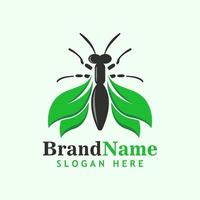insect logo gecombineerd met groen bladvormig Vleugels vector