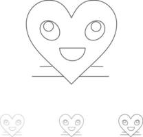 hart emoji's smiley gezicht glimlach stoutmoedig en dun zwart lijn icoon reeks vector