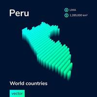 Peru 3d kaart. gestileerde neon isometrische gestreept vector kaart in groen kleuren Aan de donker blauw achtergrond