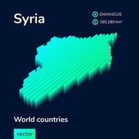 gestileerde neon isometrische gestreept vector Syrië 3d kaart in groen kleuren Aan de donker blauw achtergrond