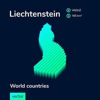 isometrische 3d vector Liechtenstein kaart in neon turkoois kleuren Aan een donker blauw achtergrond