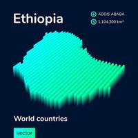 gestileerde neon gemakkelijk digitaal isometrische gestreept vector Ethiopië 3d kaart in groente, turkoois en munt kleuren Aan de donker blauw achtergrond