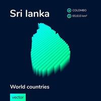 gestileerde neon digitaal isometrische gestreept vector sri lanka 3d kaart in groente, turkoois en munt kleuren