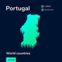 Portugal 3d kaart. gestileerde neon isometrische gestreept vector kaart munt kleuren Aan de donker blauw achtergrond