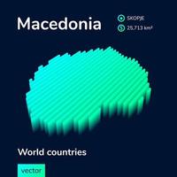 isometrische 3d vector Macedonië kaart in neon turkoois kleuren Aan een donker blauw achtergrond. gestileerde kaart icoon van Macedonië. infographic element