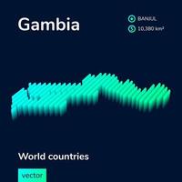 3d kaart van Gambia. gestileerde gestreept vector isometrische kaart van Gambia is in neon groen en munt kleuren Aan de donker blauw achtergrond