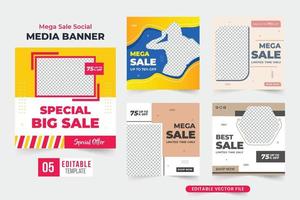 boodschappen doen kortingen en mega uitverkoop aanbod sjabloon reeks ontwerp met rood en blauw kleuren. mega uitverkoop winkel promotionele web banier bundel vector voor digitaal marketing. speciaal uitverkoop korting poster verzameling.